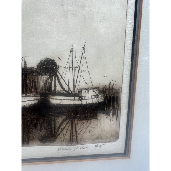 1975 GINGRAS, Gilles Emmanuel "Untitled-Dock" Etching Signed in Pencil 19 of 100 - Picture 10 of 10
